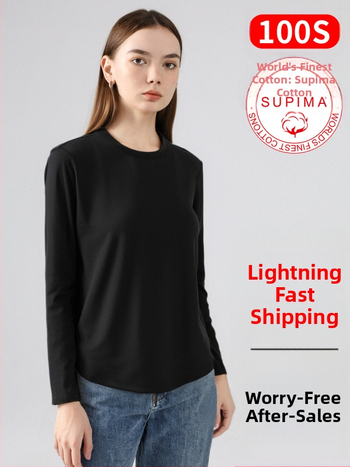 Amigo Lulu dámske tričko s dlhým rukávom z mercerizovanej bavlny–polyesteru, okrúhly výstrih, pulóver, voľný strih, štandardná dĺžka, logo vzor, jar 2025; bavlna 50–70%, polyester 30–50%