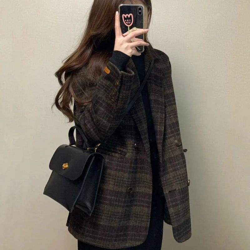 Dámsky bezrukávový blazér z vlneného zmesi s geometrickým vzorom, sako golier, pravidelná dĺžka, úzky strih