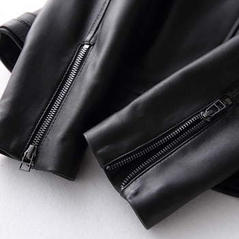 Dámska PU kožená moto bunda so zipsom, golier štýlu saka, Feifei rukávy, rock street štýl, jar 2024