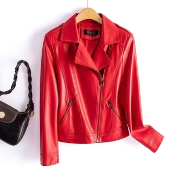Dámska PU kožená moto bunda so zipsom, golier štýlu saka, Feifei rukávy, rock street štýl, jar 2024