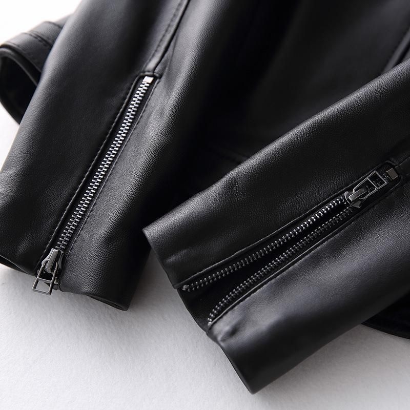 Dámska PU kožená moto bunda so zipsom, golier štýlu saka, Feifei rukávy, rock street štýl, jar 2024