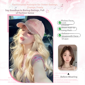 Parochňa s klobúkom – dlhé kučeravé vlasy, kórejský štýl, prirodzený vzhľad, nerozoberateľná celá hlava, teplovzdorný hodvábny materiál