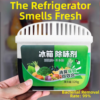 Qiwang Dezodor do chladničky s aktívnym uhlím a čajovými polyfenolmi – antibakteriálne, odstraňuje zápachy, udržiava čerstvosť, 120 g, krabica 60 kusov, kód 2377