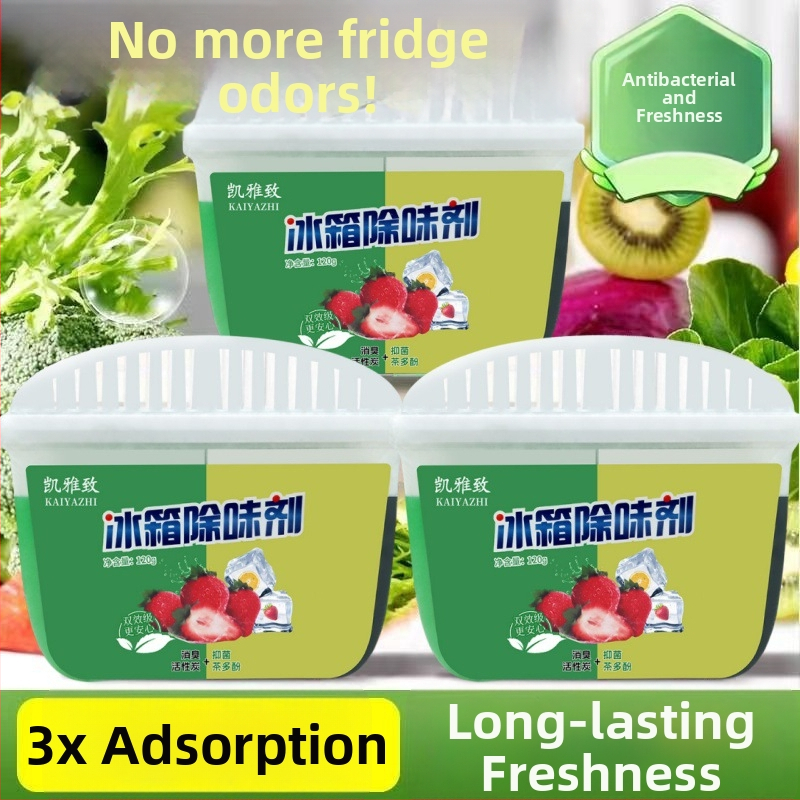 Šaldytuvo dezodorantas – daugiafunkcinis kvapų šalinimo priemonė su arbatos polifenoliais + aktyviuoju angliu, 120 g, Guangdong kilmė, Kaiazhi prekės ženklas
