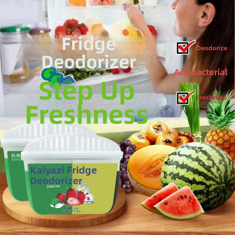 Chladničkový deodorant – viacfunkčný prostriedok na odstránenie zápachu s čajovými polyfenolmi + aktívnym uhlím, 120 g, Guangdong pôvod, Kaiazhi