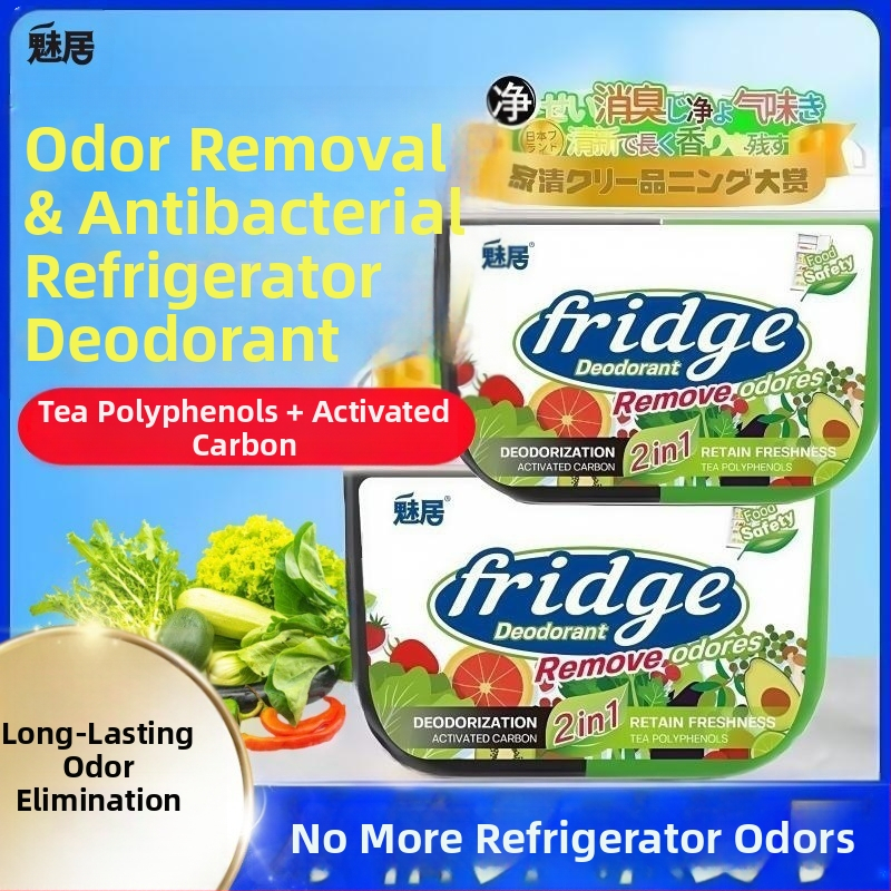 Šaldytuvo dezodoravimo dėžutė su aktyviuoju angliu ir arbatos polifenoliais — palaiko vaisių ir daržovių šviežumą, naikina kvapus (120 g)