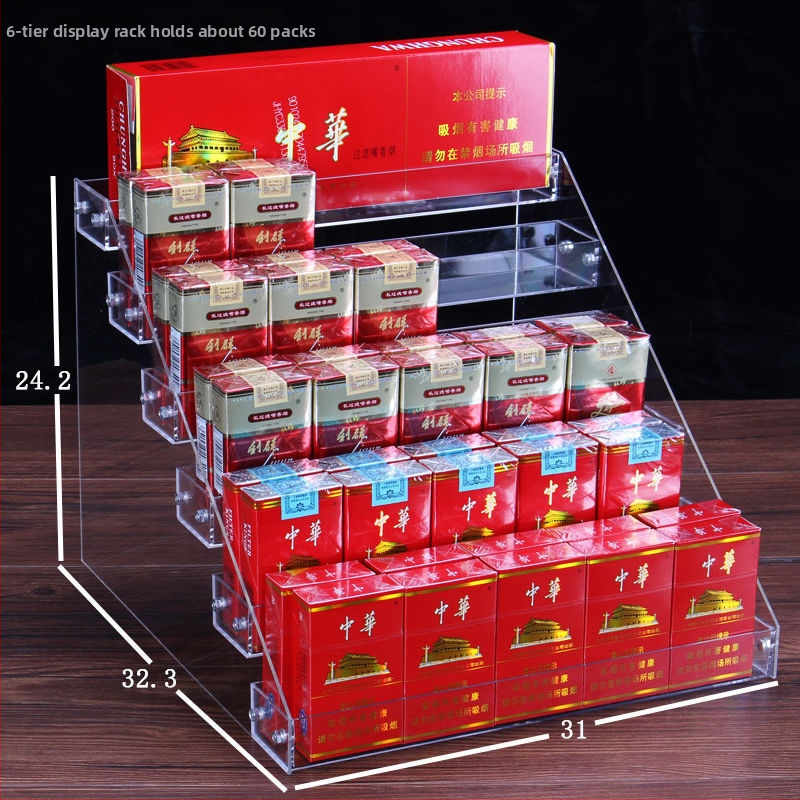 6-úrovňový stolný regál na nápoje, priehľadný plast, jednoduchý moderný štýl, schodovitý dizajn, na občerstvenie a džúsy, pre kempovanie