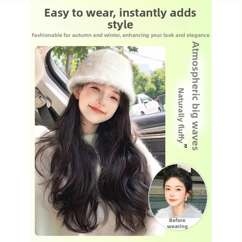 Paruka s klobúkom pre ženy, dlhé kučeravé vlasy, prirodzený vzhľad, dlhé vlasy, vysokoteplotný drôt, úplné prekrytie hlavy