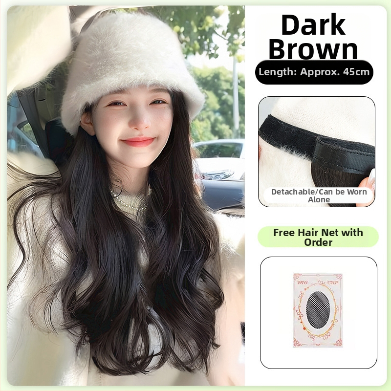 Paruka s klobúkom pre ženy, dlhé kučeravé vlasy, prirodzený vzhľad, dlhé vlasy, vysokoteplotný drôt, úplné prekrytie hlavy