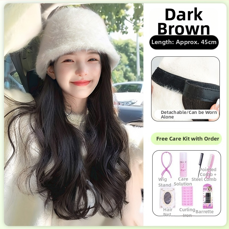 Paruka s klobúkom pre ženy, dlhé kučeravé vlasy, prirodzený vzhľad, dlhé vlasy, vysokoteplotný drôt, úplné prekrytie hlavy