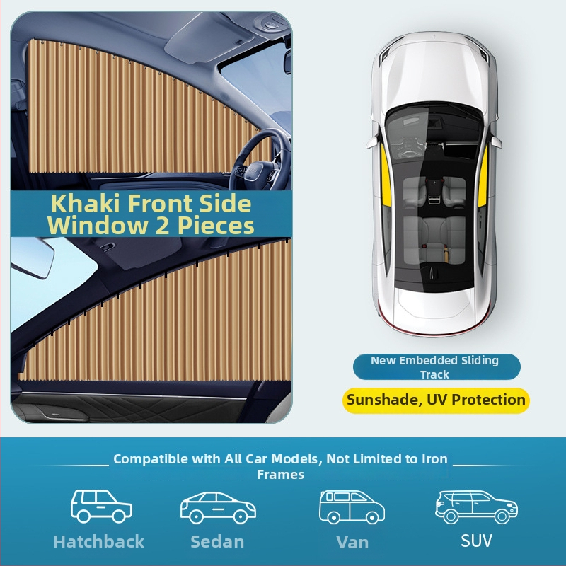 Slnečník do okien auta, univerzálna bočná záclona s vloženou koľajnicou, montáž zacvaknutím, PVC materiál