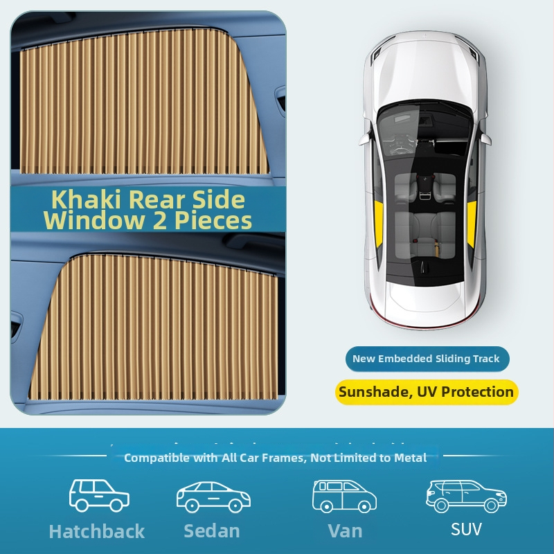 Slnečník do okien auta, univerzálna bočná záclona s vloženou koľajnicou, montáž zacvaknutím, PVC materiál