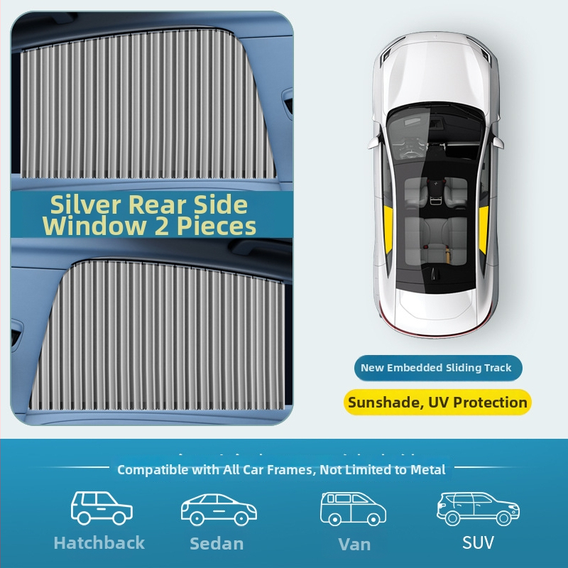 Slnečník do okien auta, univerzálna bočná záclona s vloženou koľajnicou, montáž zacvaknutím, PVC materiál