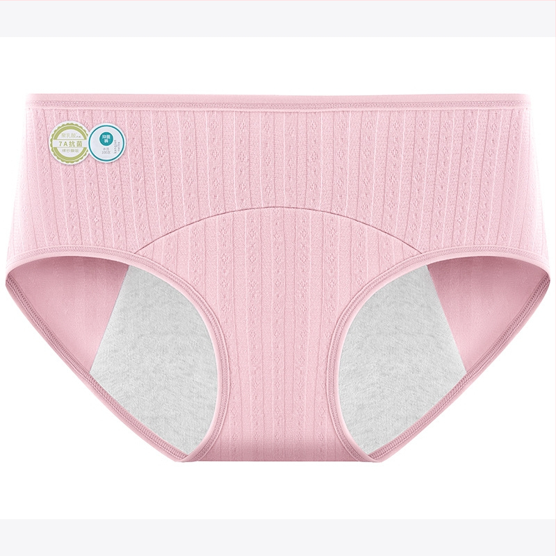 Manštruačné nohavičky, stredný pás, priedušné a antibakteriálne, hlavný materiál 90–95% bavlna, výstelka 100% bavlna, proti úniku