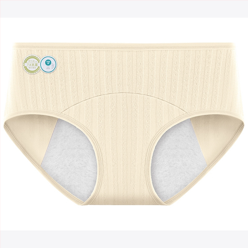 Manštruačné nohavičky, stredný pás, priedušné a antibakteriálne, hlavný materiál 90–95% bavlna, výstelka 100% bavlna, proti úniku
