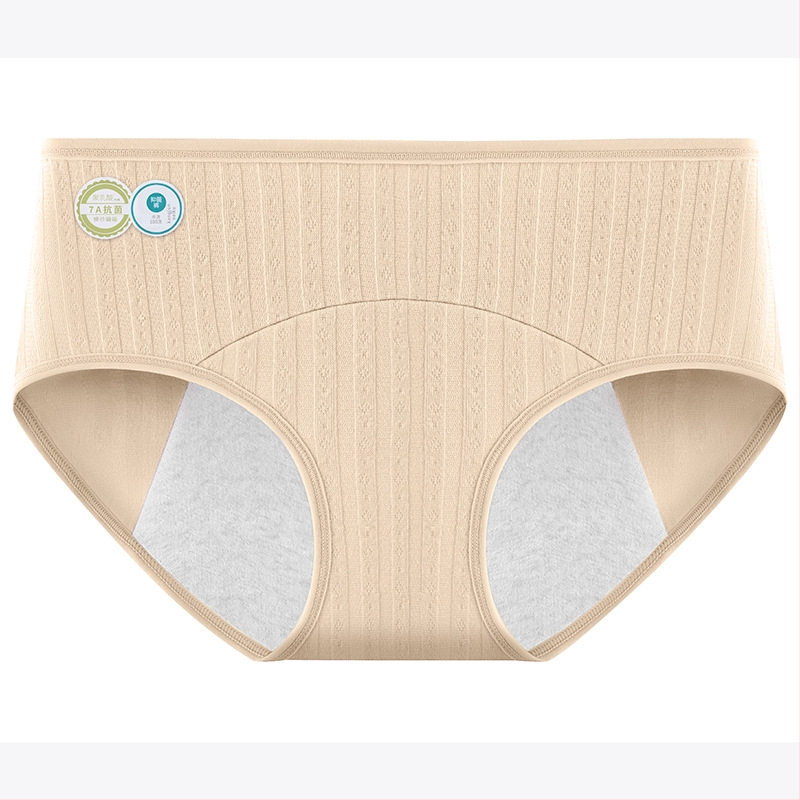 Manštruačné nohavičky, stredný pás, priedušné a antibakteriálne, hlavný materiál 90–95% bavlna, výstelka 100% bavlna, proti úniku