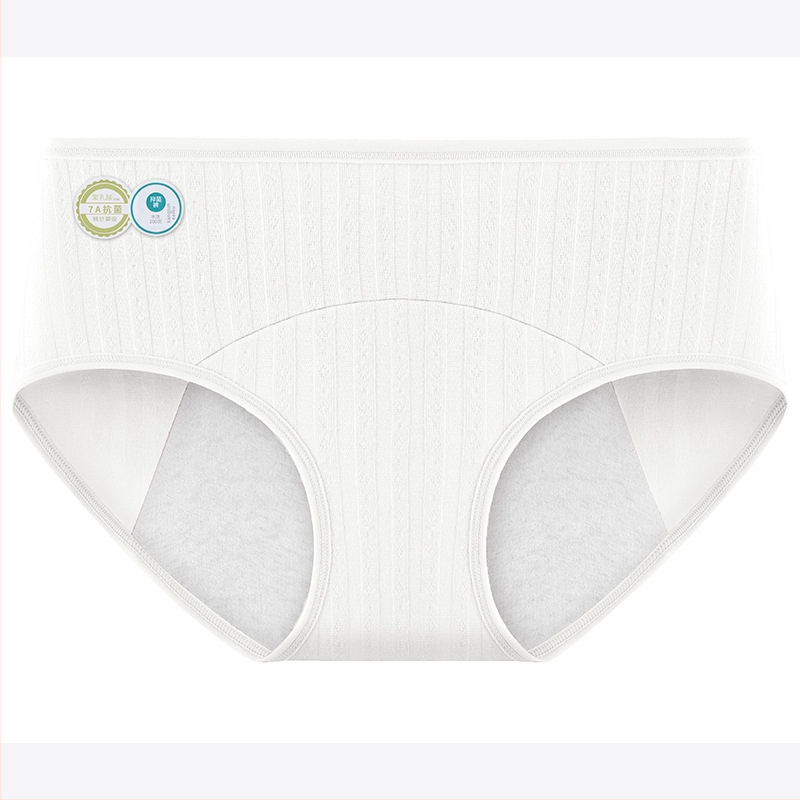 Manštruačné nohavičky, stredný pás, priedušné a antibakteriálne, hlavný materiál 90–95% bavlna, výstelka 100% bavlna, proti úniku