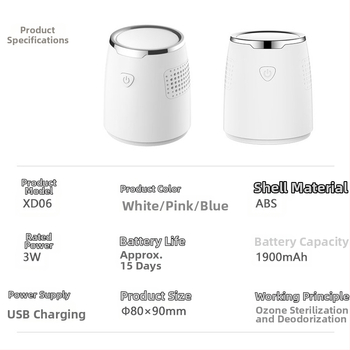 Norbik Purificator de prospețime pentru frigider cu sterilizare prin ozon, eliminare mirosuri, alimentare USB, pentru spații până la 10 m², 50 mg/h ozon