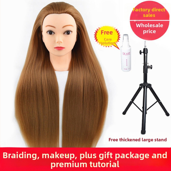 Model hlavy parochne na nácvik stylingu — vlasy z vysokoteplotného hodvábu, dlhé rovné vlasy s ofinkou, značka Qiaoxi, univerzálne použitie, kategória parochne