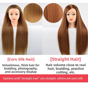 Model hlavy parochne na nácvik stylingu — vlasy z vysokoteplotného hodvábu, dlhé rovné vlasy s ofinkou, značka Qiaoxi, univerzálne použitie, kategória parochne