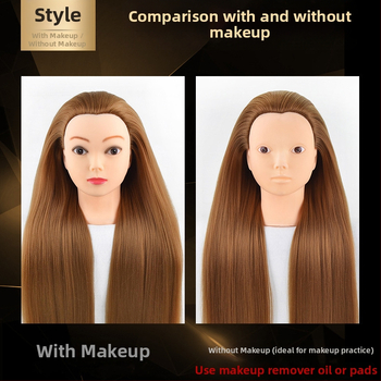 Model hlavy parochne na nácvik stylingu — vlasy z vysokoteplotného hodvábu, dlhé rovné vlasy s ofinkou, značka Qiaoxi, univerzálne použitie, kategória parochne
