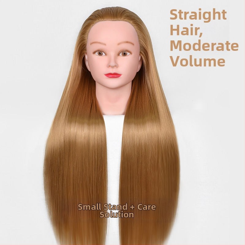 Model hlavy parochne na nácvik stylingu — vlasy z vysokoteplotného hodvábu, dlhé rovné vlasy s ofinkou, značka Qiaoxi, univerzálne použitie, kategória parochne