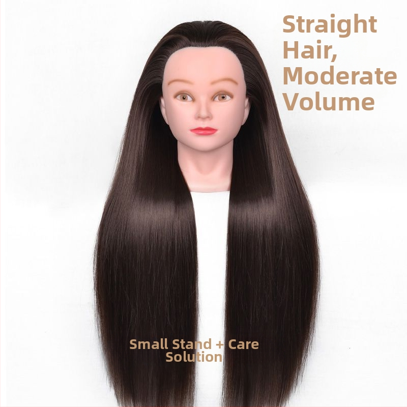 Model hlavy parochne na nácvik stylingu — vlasy z vysokoteplotného hodvábu, dlhé rovné vlasy s ofinkou, značka Qiaoxi, univerzálne použitie, kategória parochne