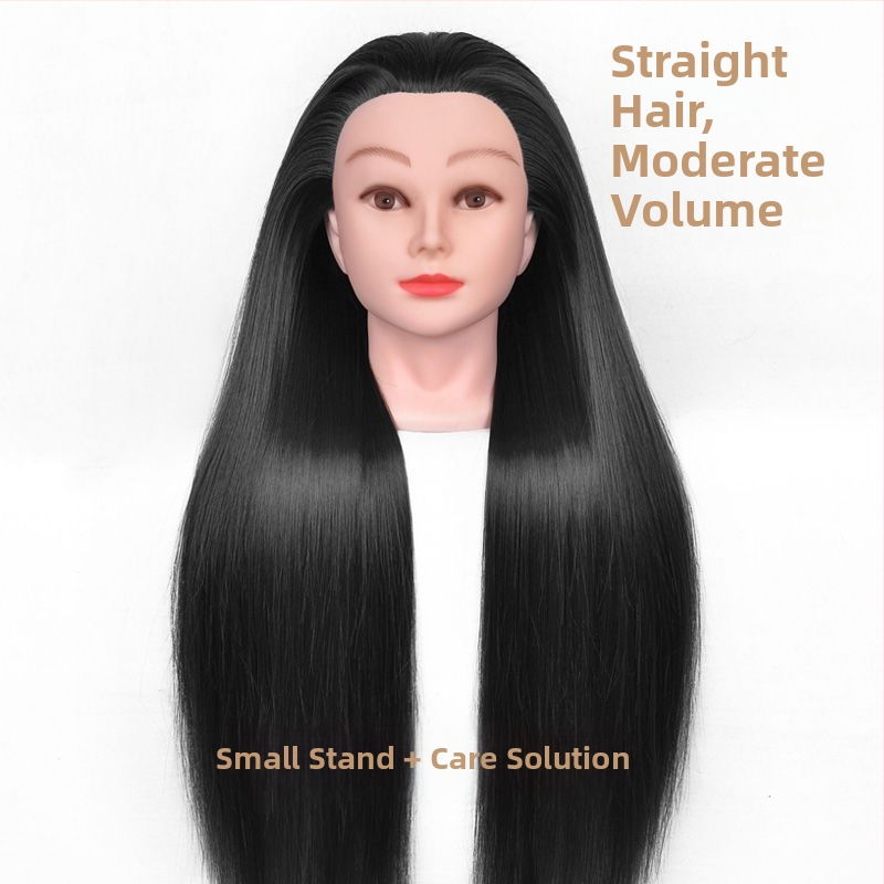 Model hlavy parochne na nácvik stylingu — vlasy z vysokoteplotného hodvábu, dlhé rovné vlasy s ofinkou, značka Qiaoxi, univerzálne použitie, kategória parochne