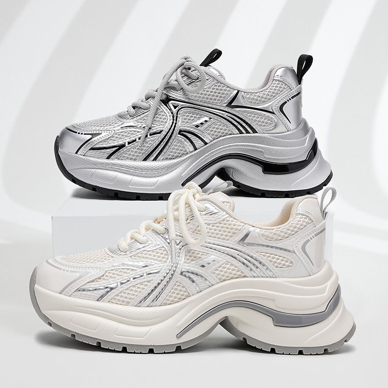 Dámske tenisky Dad Sneakers s vrchným materiálom Super Fiber, guľatá špička, plochá päta, sieťovinová podšívka, šnúrky