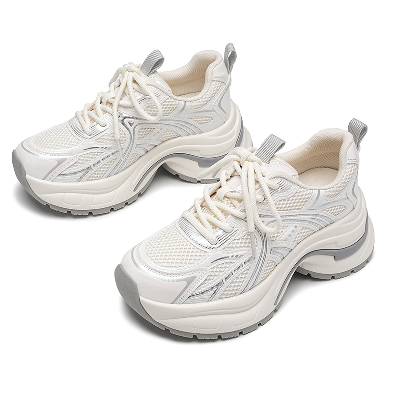 Dámske tenisky Dad Sneakers s vrchným materiálom Super Fiber, guľatá špička, plochá päta, sieťovinová podšívka, šnúrky