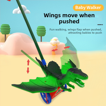 Dinozaurov Ručný Tlačný Vozík – Vzdelávacia hračka pre deti, so zvončekom, z plastu, rozvíja koordináciu ruka-oko (4–6 rokov)