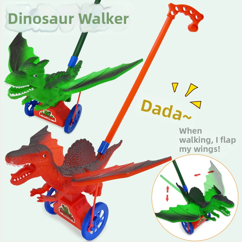 Dinozaurov Ručný Tlačný Vozík – Vzdelávacia hračka pre deti, so zvončekom, z plastu, rozvíja koordináciu ruka-oko (4–6 rokov)