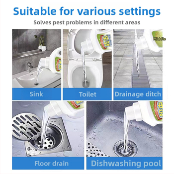 Tekutý insekticíd pre kanalizáciu a potrubia (kúpeľňa a kuchyňa) – značka Yuhong; cieľové druhy: lietajúce škodcovia, šváby, mnohoprstovce a komáre