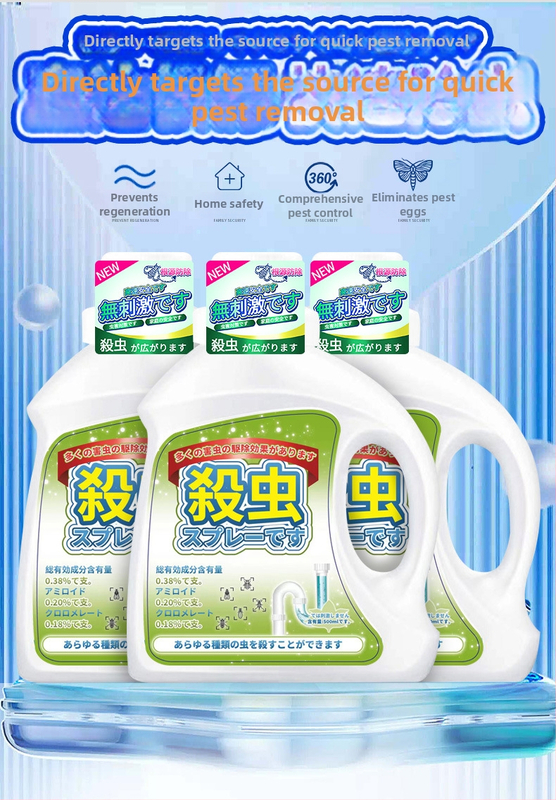 Tekutý insekticíd pre kanalizáciu a potrubia (kúpeľňa a kuchyňa) – značka Yuhong; cieľové druhy: lietajúce škodcovia, šváby, mnohoprstovce a komáre