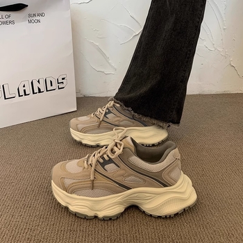 Dámske casual topánky s hrubou podrážkou — sieťovaný vršok, šnúrkový zámok, EVA stielka, gumová podrážka