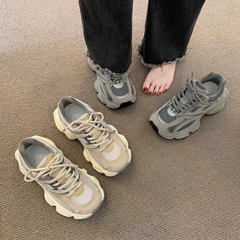 Dámske casual topánky s hrubou podrážkou — sieťovaný vršok, šnúrkový zámok, EVA stielka, gumová podrážka