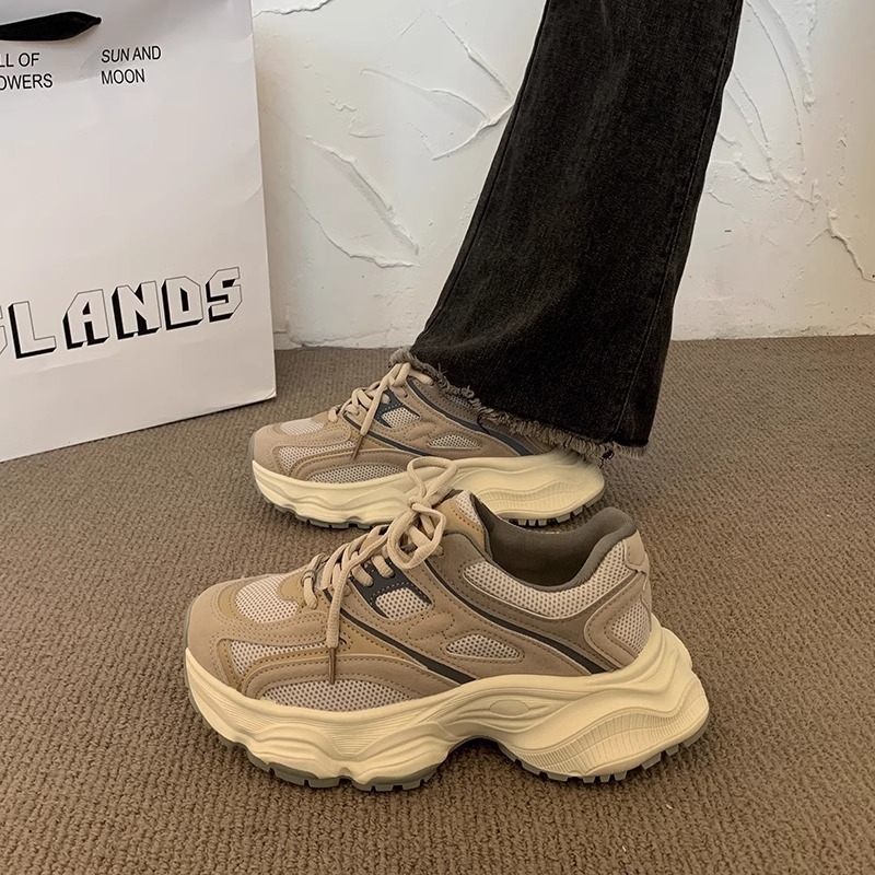 Dámske casual topánky s hrubou podrážkou — sieťovaný vršok, šnúrkový zámok, EVA stielka, gumová podrážka