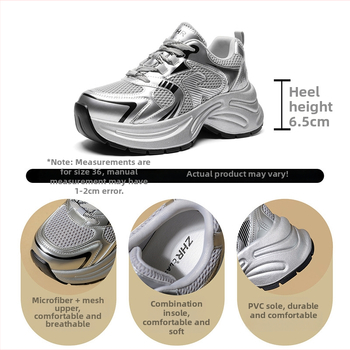 Dámske tenisky typu Dad Shoes s horným mikrovláknom + sieťovinou, výška podrážky 6–8 cm, šnurovanie, podrážka PVC, vnútorná stielka PU + bavlna Dali