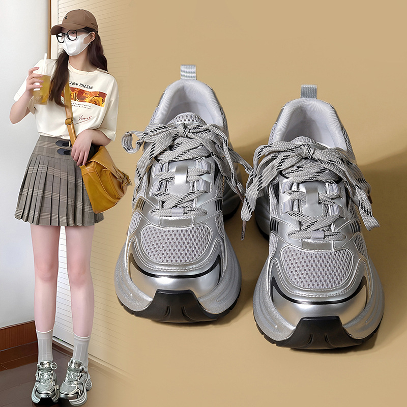 Dámske tenisky typu Dad Shoes s horným mikrovláknom + sieťovinou, výška podrážky 6–8 cm, šnurovanie, podrážka PVC, vnútorná stielka PU + bavlna Dali