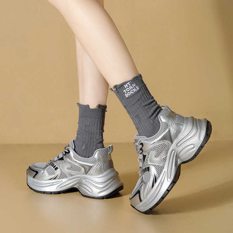 Dámske tenisky typu Dad Shoes s horným mikrovláknom + sieťovinou, výška podrážky 6–8 cm, šnurovanie, podrážka PVC, vnútorná stielka PU + bavlna Dali