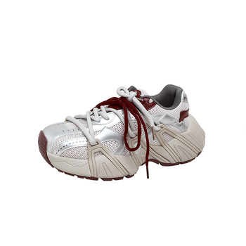 Ženské športovo- voľnočasové tenisky s 6 cm zvýšením výšky, retro hrubá podrážka, šnúrky, mikrovláknový vršok