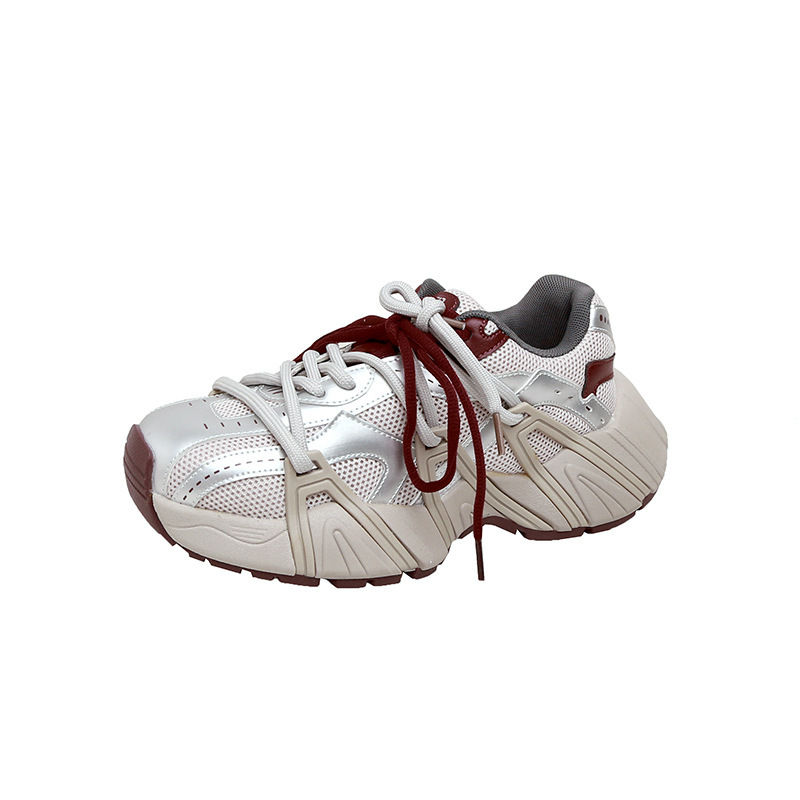 Ženské športovo- voľnočasové tenisky s 6 cm zvýšením výšky, retro hrubá podrážka, šnúrky, mikrovláknový vršok