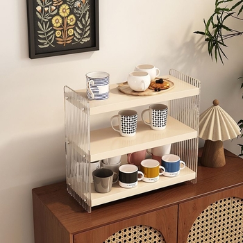 Stolový akrylový stojan na poháre, 2 poschodia, na čaj a kávu, multifunkčný