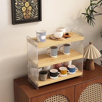 Stolový akrylový stojan na poháre, 2 poschodia, na čaj a kávu, multifunkčný