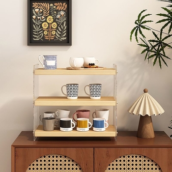 Stolový akrylový stojan na poháre, 2 poschodia, na čaj a kávu, multifunkčný