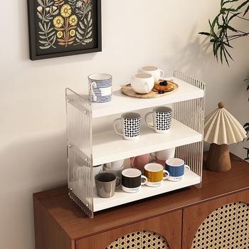 Stolový akrylový stojan na poháre, 2 poschodia, na čaj a kávu, multifunkčný