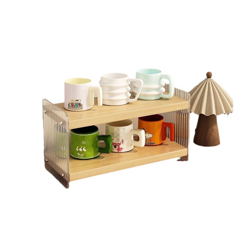 Stolový akrylový stojan na poháre, 2 poschodia, na čaj a kávu, multifunkčný