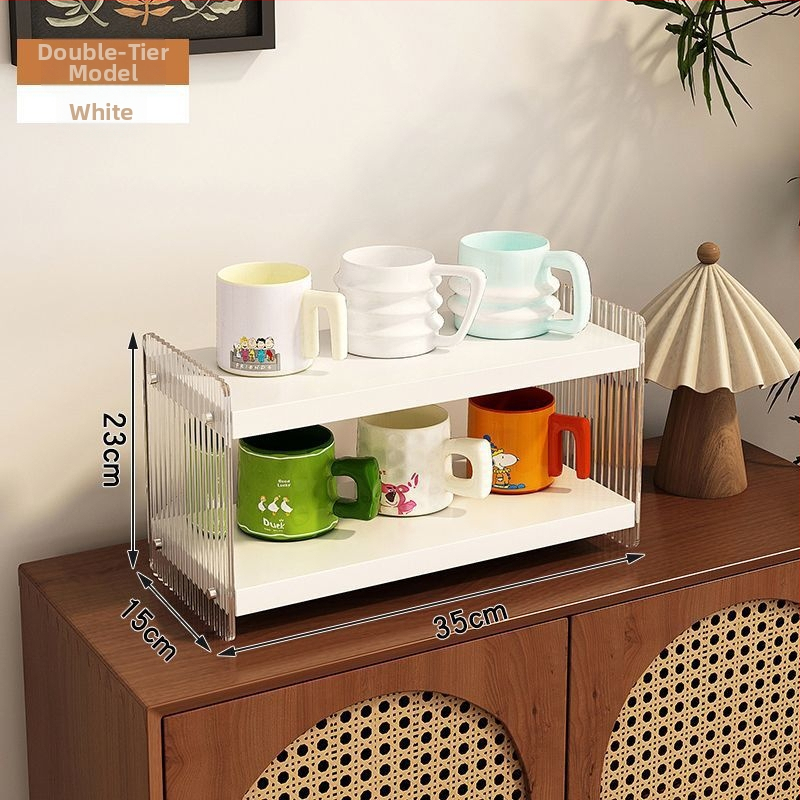 Stolový akrylový stojan na poháre, 2 poschodia, na čaj a kávu, multifunkčný