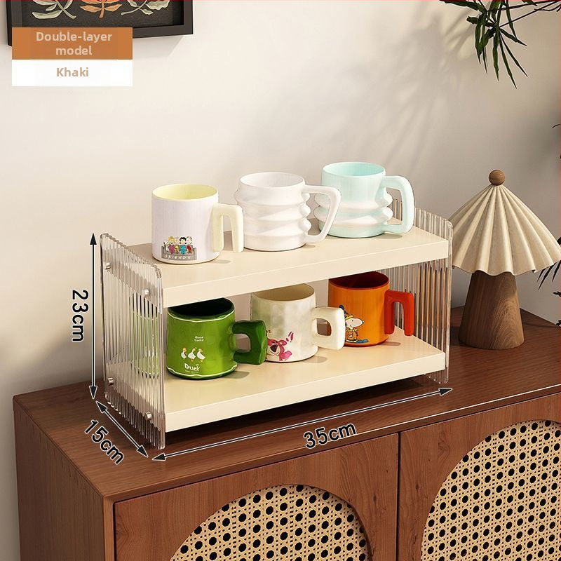 Stolový akrylový stojan na poháre, 2 poschodia, na čaj a kávu, multifunkčný