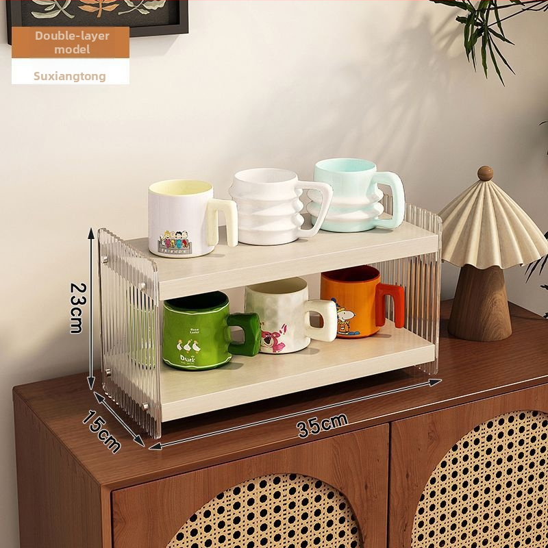 Stolový akrylový stojan na poháre, 2 poschodia, na čaj a kávu, multifunkčný